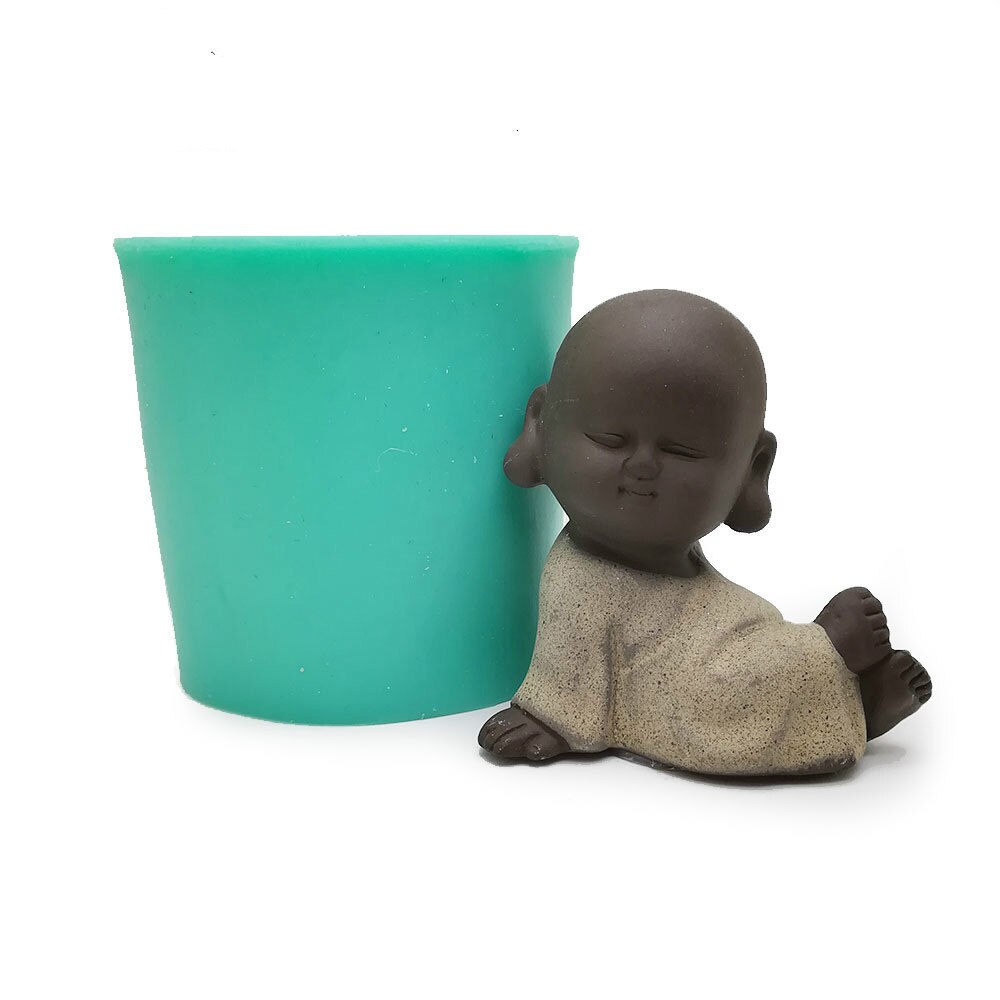 3D petit moine Silicone moule bougie moule plâtre moule résine artisanat moule à la main bricolage bouddha Statue cuisson décoration: Chocolat