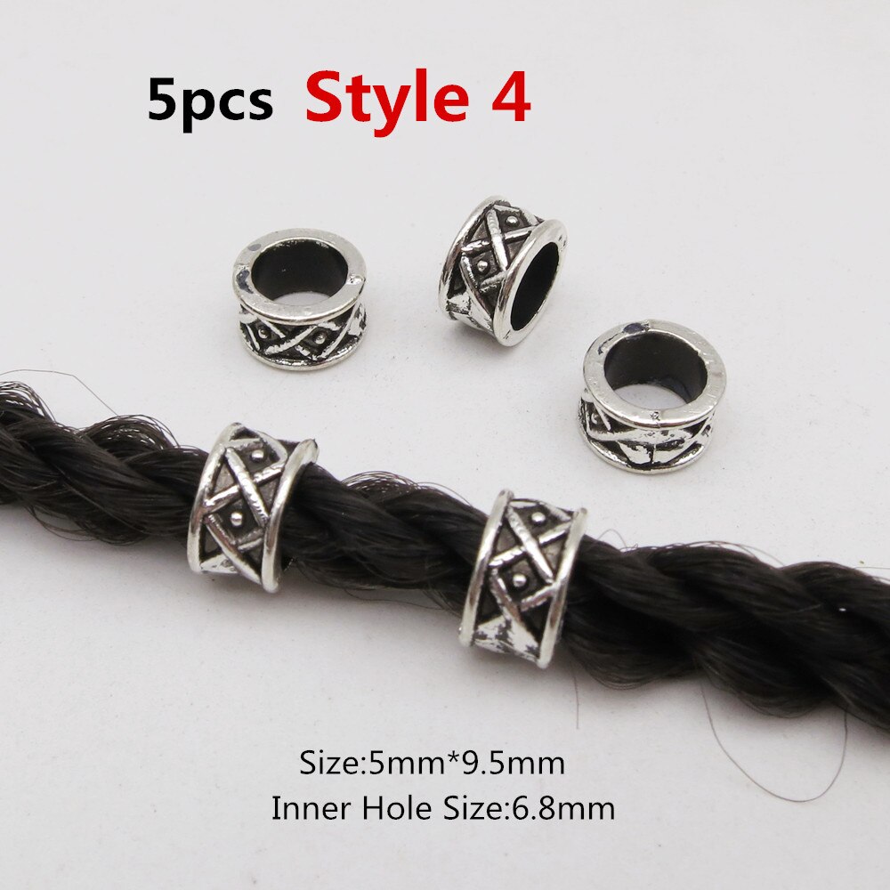 5 stk metal forskellige stilarter viking hår fletning dread skæg dreadlock perler ringe rør til kvinder mænd tilbehør: 5 stk stil 4