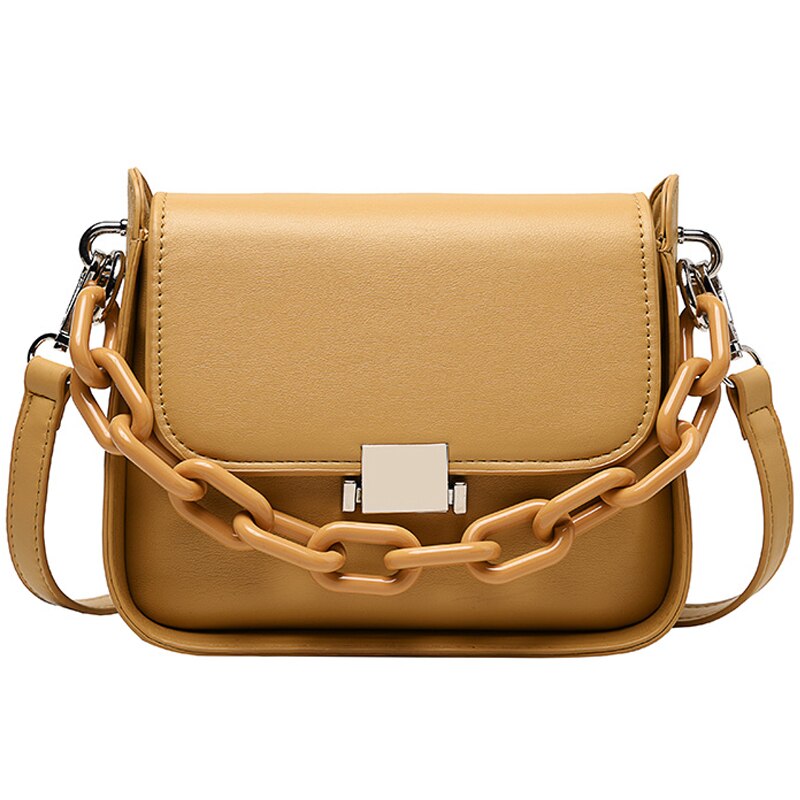 Ensfarget firkantet crossbody veske pu lær dameveske kjede tote skulder messenger bag