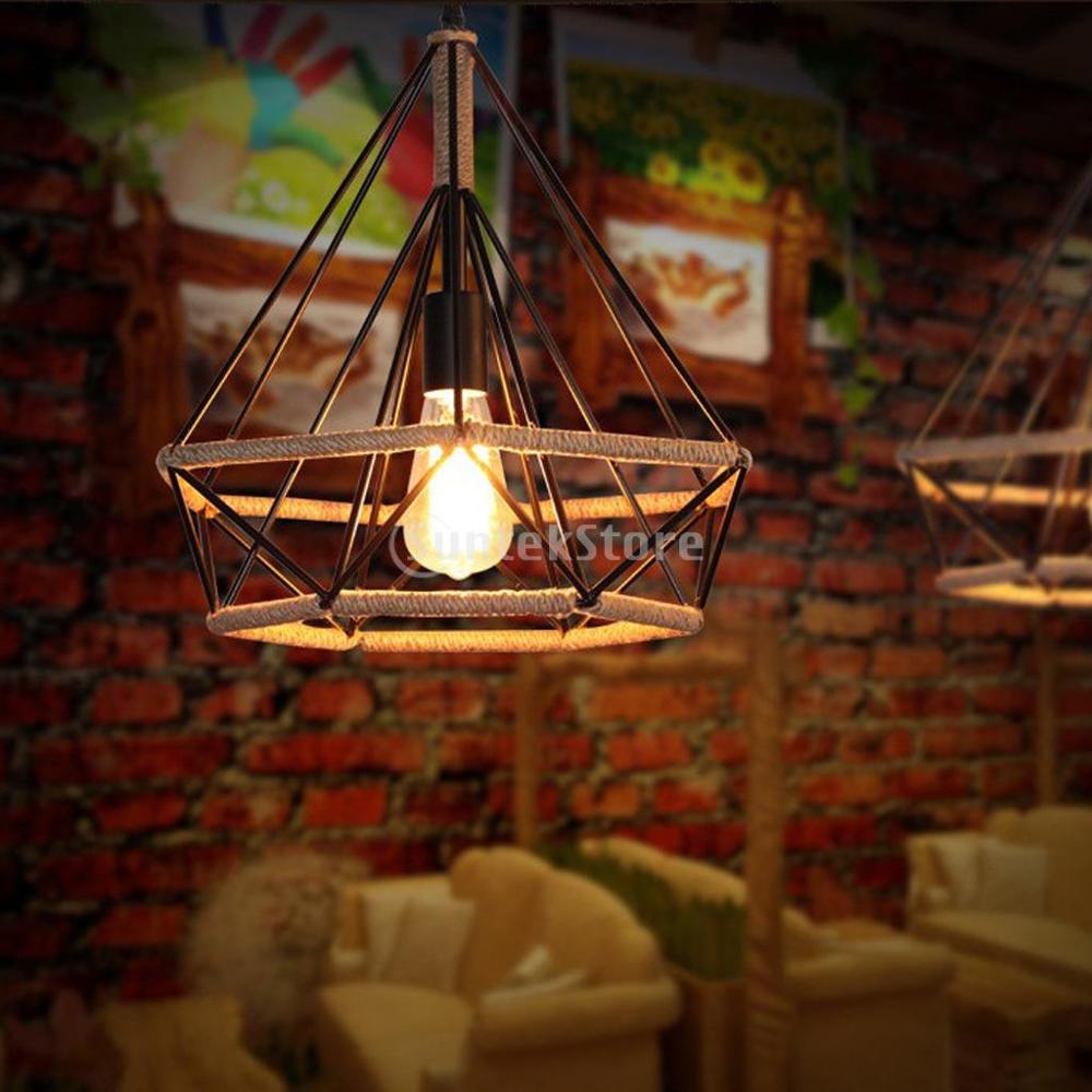 Manila reb twined diamond lightshade retro loft lysekrone dekorativt hængende lys til hjemmebutik restaurant dekoration