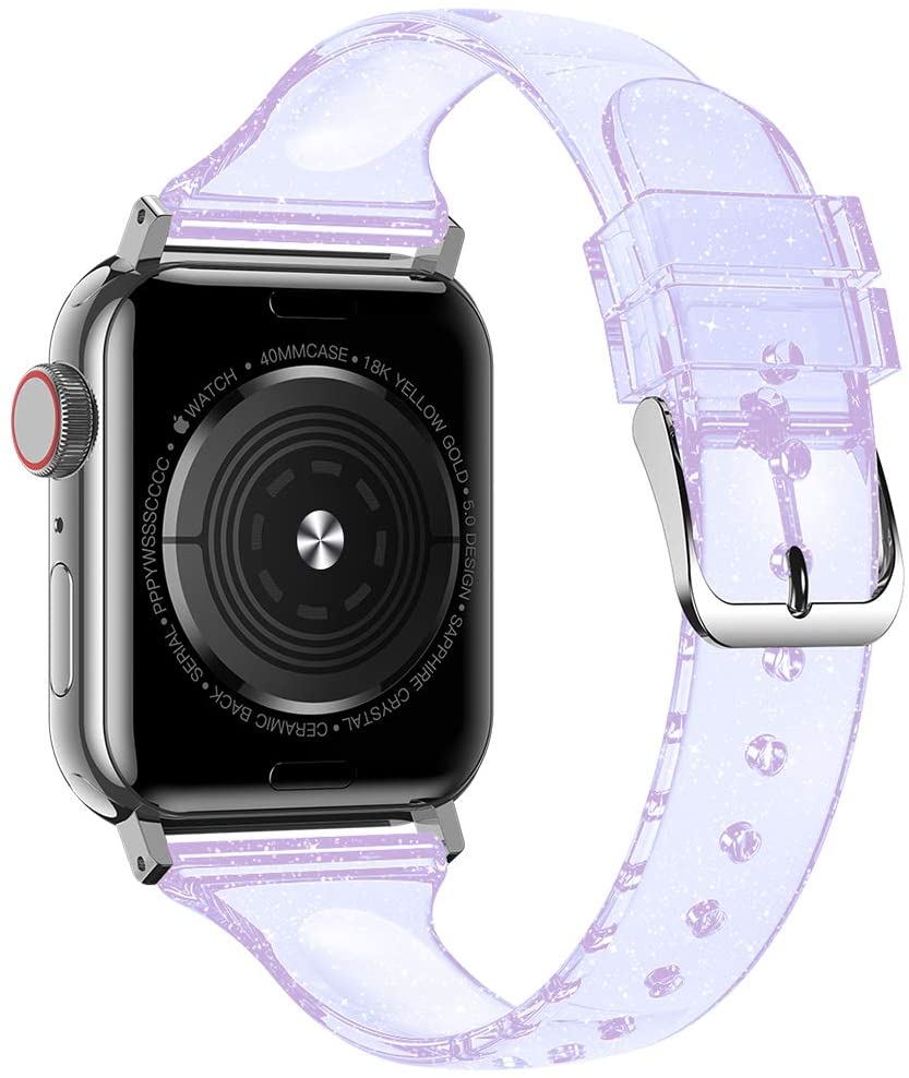 Glitter Strap for apple watch serie 6 se 5 4 3 iWatch band 38mm 42mm Slim Silicone correas bracelet Apple watch band 44mm 40mm: Purple / 42mm or 44mm