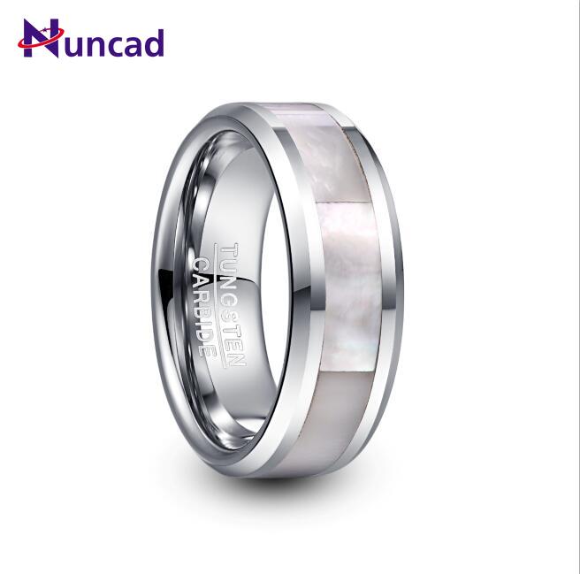 NUNCAD 8mm Breite Hartmetall Ring männer Hochzeit Ring Stahl Farbe Inlay Weiß Mutter-von-perle wolfram Stahl Ring T232R