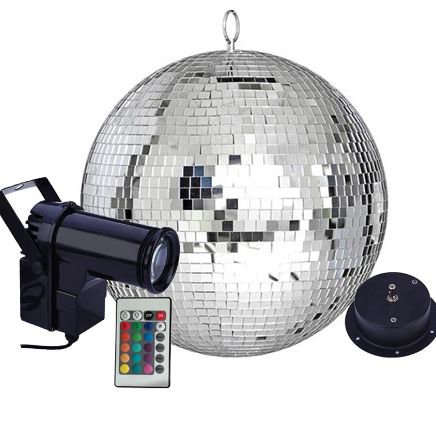 20CM 25CM 30CM Mirror Disco Ball With Remote Control RGB Beam Pinspot Lamp Rotating Silver Glass Ball For KTV Bar Wedding Party