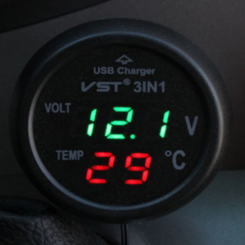 Universele 12V 24V Auto Volt Meter Auto Led Digitale Voltmeter Gauge Thermometer Usb Charger Voltmeter Sigarettenaansteker