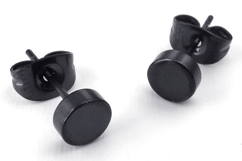 Sieraden Mannen Oorbellen, Cirkel Oorstekers, 2 Stuks (1 Paar), Roestvrij Staal, Zwart