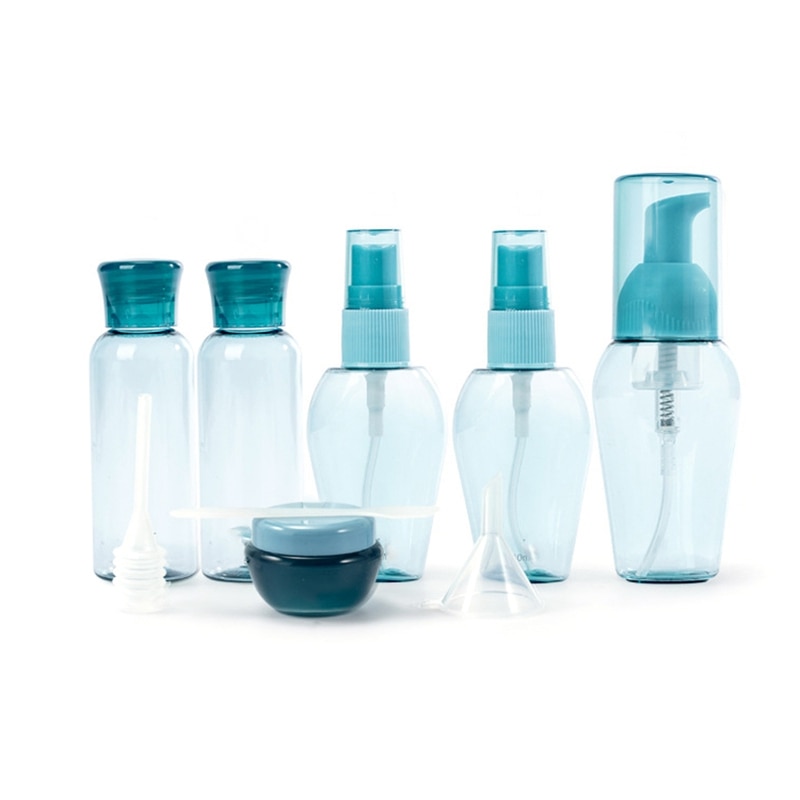 Reisformaat toiletflessenset, cosmetische make-up vloeistofcontainers, lekvrije reisaccessoire met opbergvakje voor mannen en vrouwen , 4: Blauw