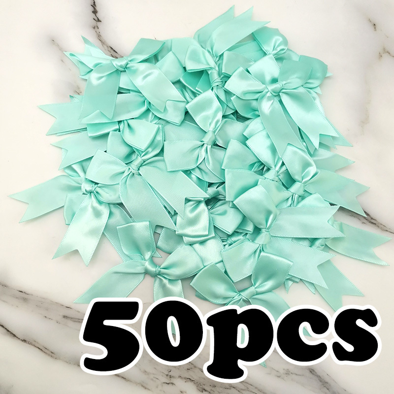 (50 uds) lazos de cinta rosa fresco de 1 pulgada, lazo de satén de poliéster, flor, decoración artesanal DIY: Verde claro