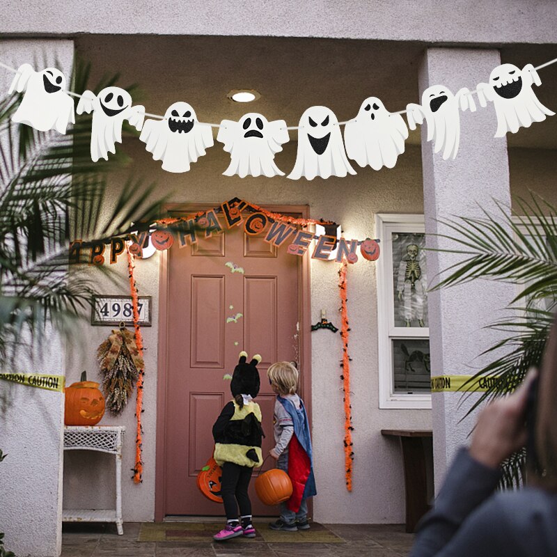 Halloween dekoration tegneserie kat stjerne flagermus heks græskar brev glad halloween banner bunting flag halloween fest hængende indretning