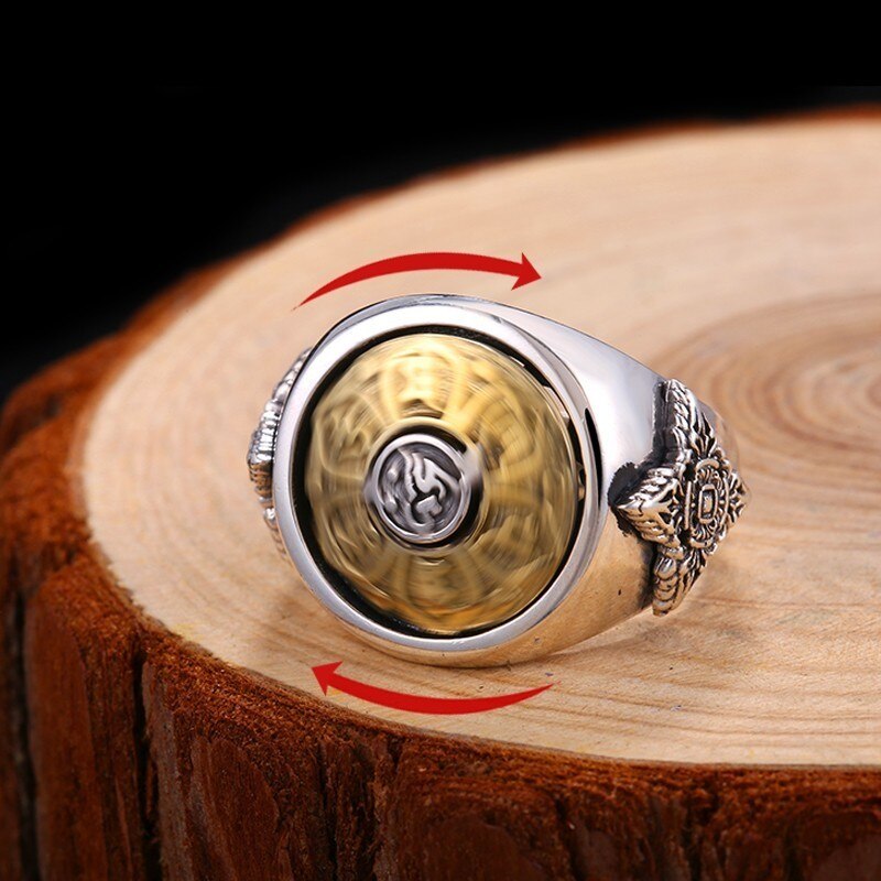 Zabra 925 Sterling Argento Spin Anello per Le Donne Degli Uomini Formato Aperto 2 Scelte di Buddha Sei Parole Anello con Sigillo Vintage Rock gioielli