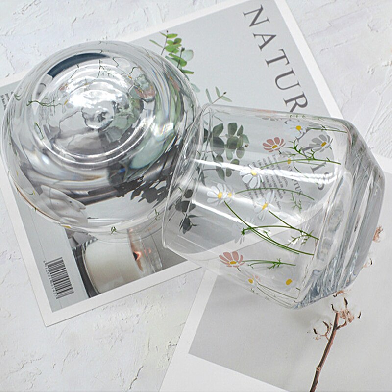 Kubki szklane z kwiatem brzucha mała stokrotka kubek robić wody ins japońnarty i koreańnarty kubek jogurtowy o dużej pojemności letnie kubki Cofee 360ML