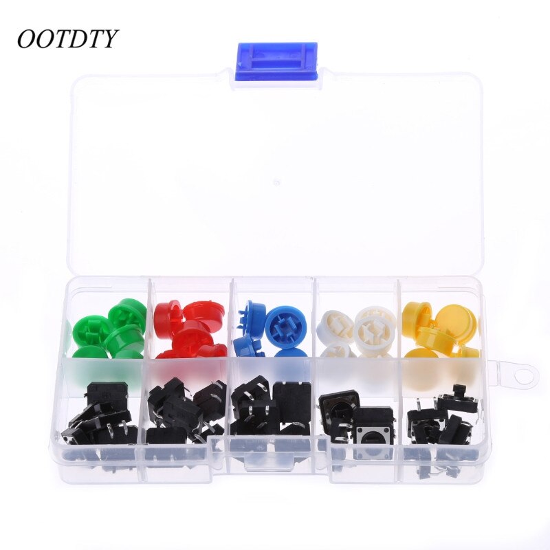 OOTDTY 25 stks 12x12x7.3mm Momentary Tactile Push Button Touch Micro Switch 4 p PCB w /Cap