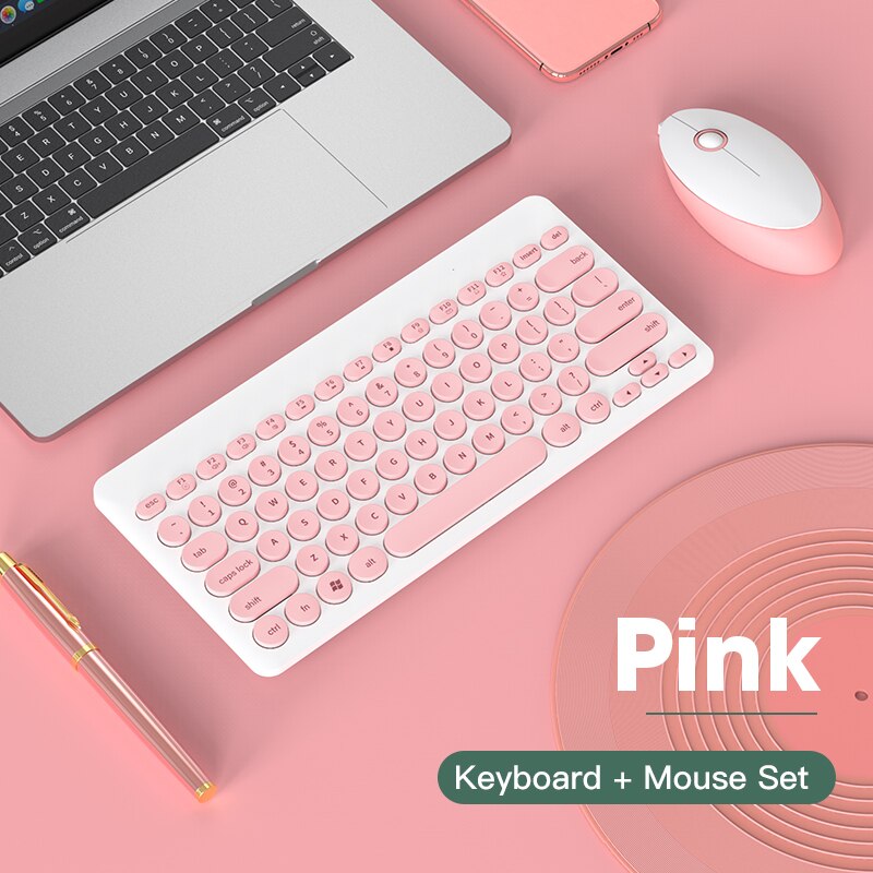 Pink Keyboards With Mouse Wireless Keyboard For Teclado PC Computer Laptop Desktop Tablet Gamer Cute Ergonomic Keyboards Set: Default Title