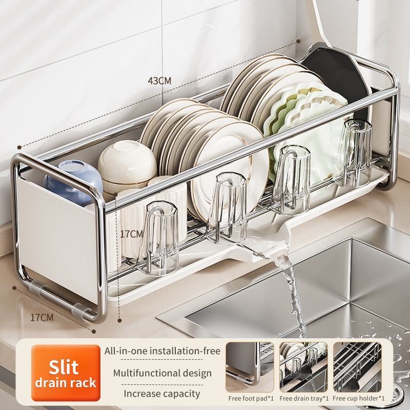 Estante para secar platos, escurridor de cuencos sobre fregadero, escurridor, organizador, cesta para fregadero de cocina, vajilla, soporte para tazas estrechas, estante: Amarillo claro