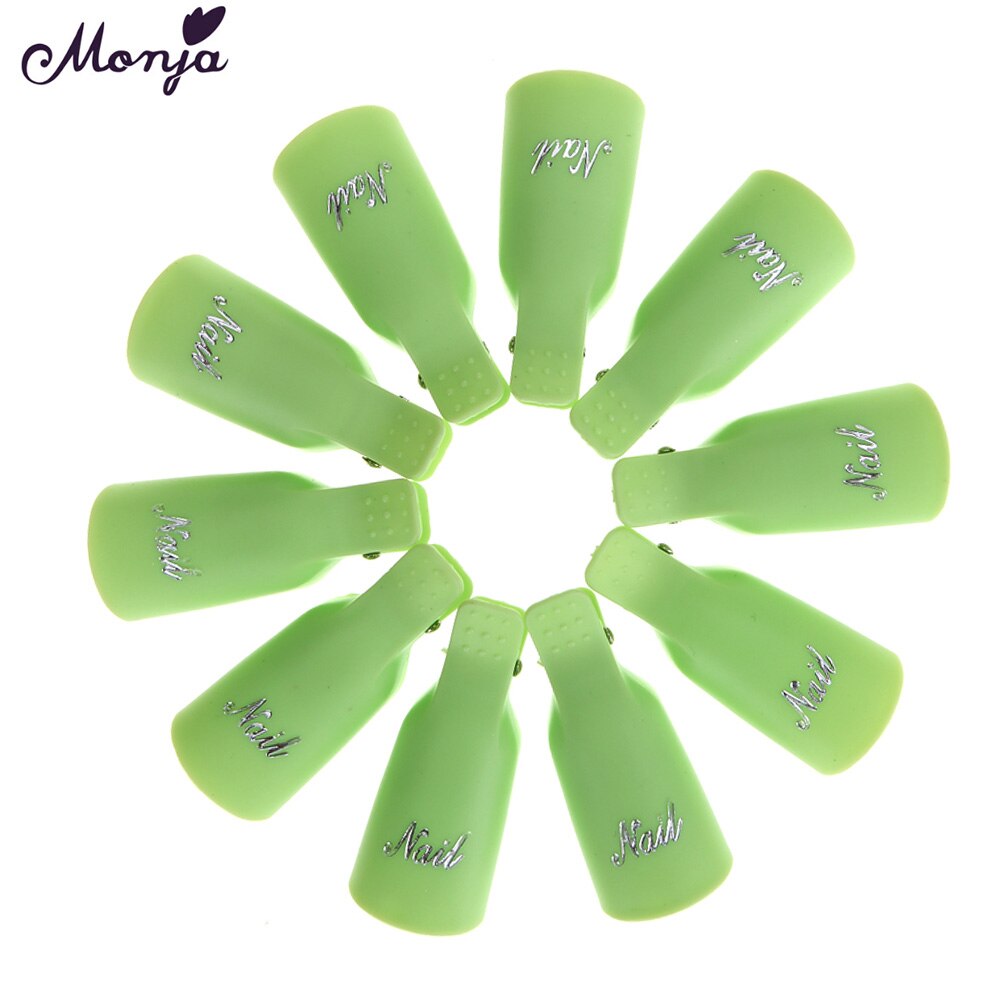 10pcs Wearable Acrylic Nail Clip Nail Polish Removers Plastic Nail Art Soaker Caps Clip UV Gel Tool Resurrection Clip: Green