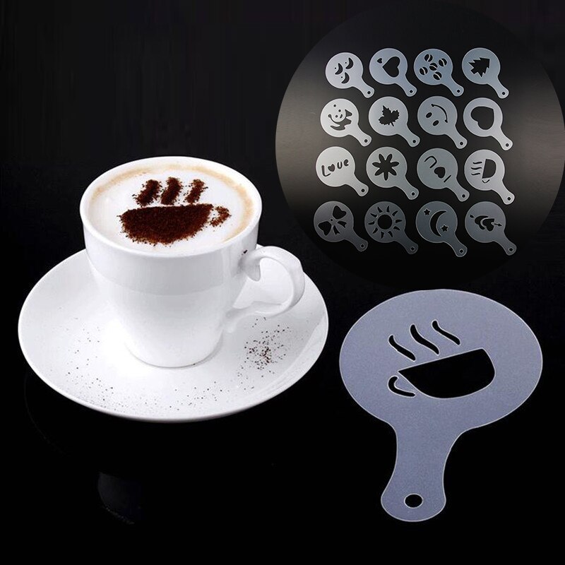 16 Stks/partij Koffie Latte Cappuccino Barista Art Stencils Cake Stofdoek Sjablonen Koffie Gereedschap Accessoires