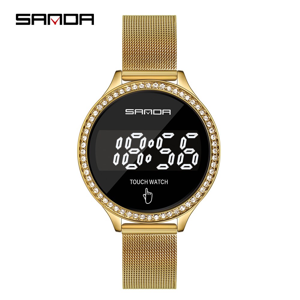 Sanda Dames Grote Horloges Mesh Band Leisure Elegante Vrouw Horloge Diamant Digitaal Horloge Top Luxe Horloge Klok: Goud