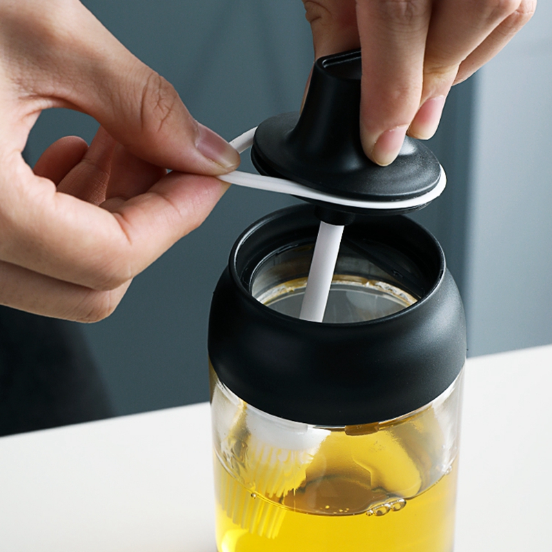Frascos de almacenamiento de vidrio, botes para condimentos y pimienta, bote para aceite, miel, especias, bote con cuchara, cepillo, recipiente para salsa, depósito de sal, suministros de cocina
