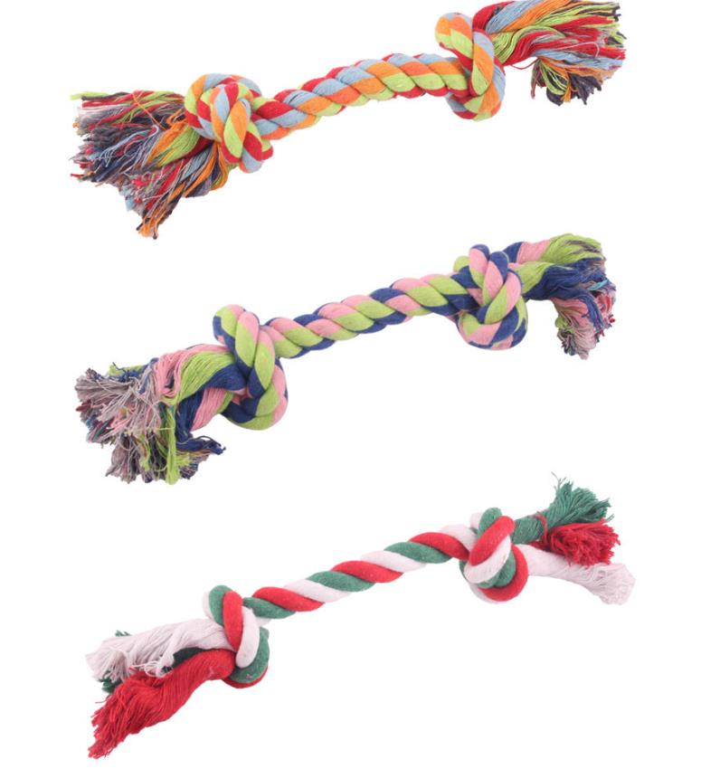 Cuerda de algodón de 18cm para mascota, Juguete para perro, cachorro, gato, nudo masticable, duradera, trenzada, hueso, Limpieza de dientes, Molar, suministros para mascotas (Color aleatorio)