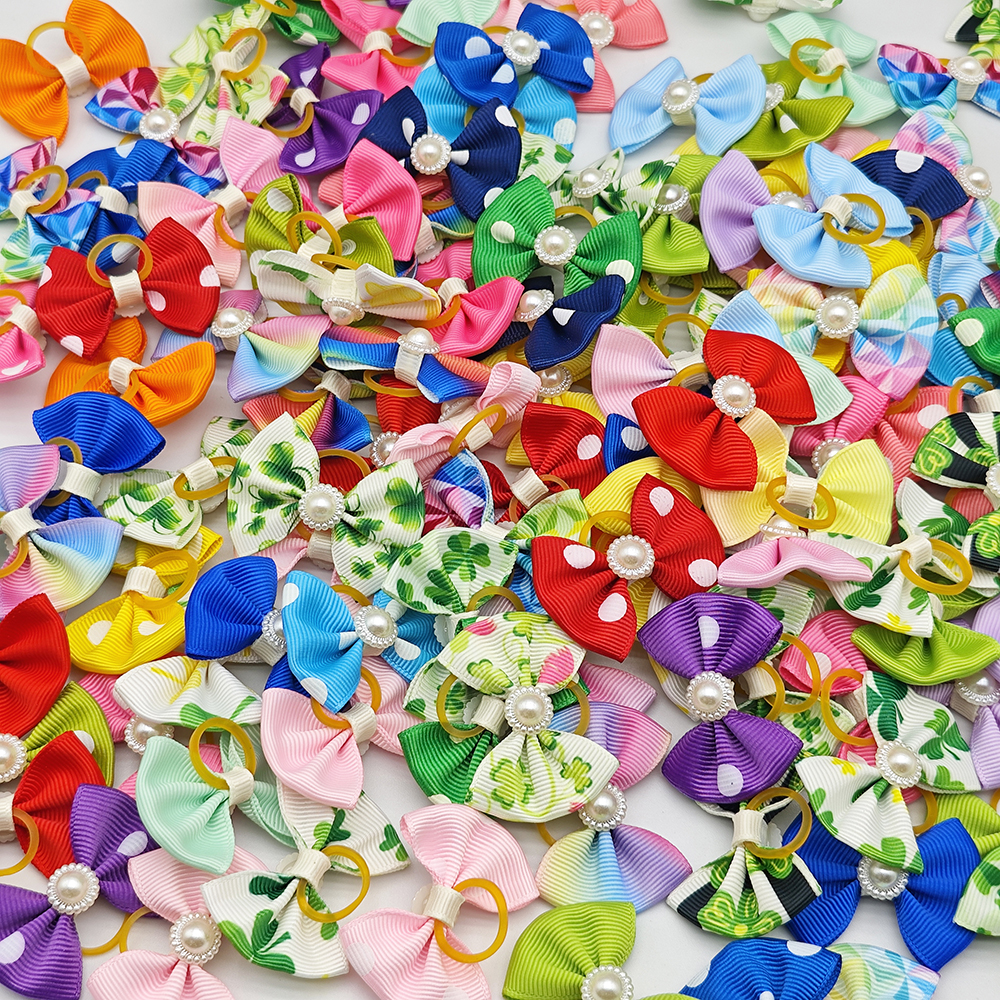 10 piezas de lazos para perros, cinta bonita, accesorios para perros, cuatro tipos, 36 colores, lazos para el pelo para mascotas con banda de goma elástica, de navidad: Gris