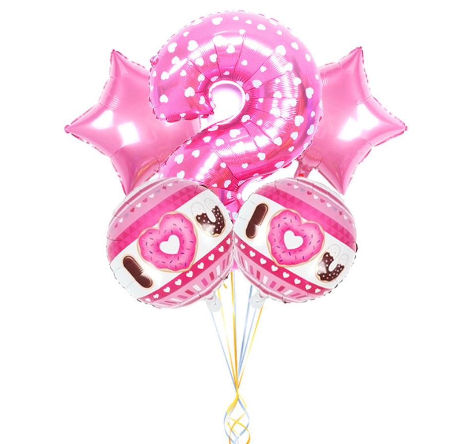 Rosa söt munk tema fest folie ballonger 32 tum nummer ballong barn födelsedagsfest dekorationer tecknad hatt: 2