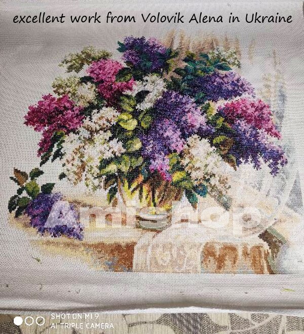 superior, hermoso Kit de punto de cruz con cuentas, lilas Lila, flores moradas en el alféizar de la ventana