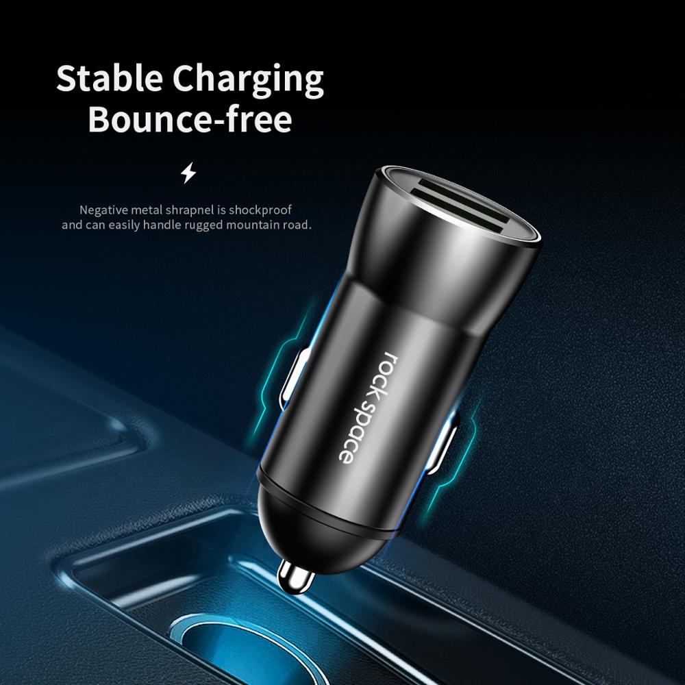 ROCK-cargador de coche USB 4.8A para iPhone Xs max/XR/x/7/6s QC 3,0, Mini adaptador de carga para Note 9/Galaxy S10/S9/S8