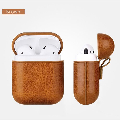 Capa de couro para airpods 2, capa para apple airpods 2 alça pc + estojos de cobertura com botões, película protetora de couro para airpods, dropshipping: khaki