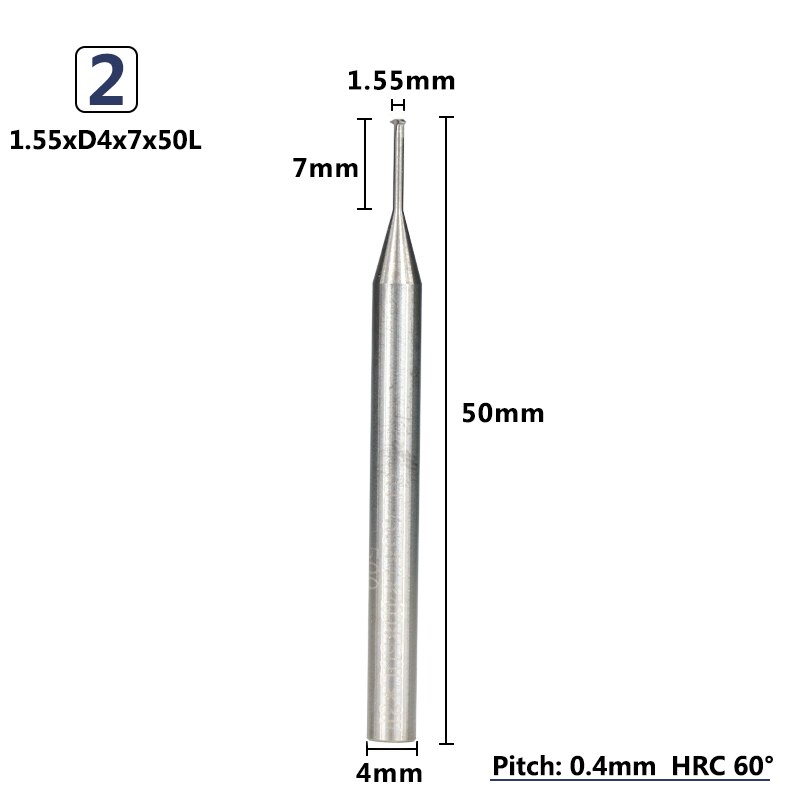 Xcan 1pc p0.25-p0.8 4mm skaft hårdmetall pinnfräs cnc fräs engängad pinnfräs: P0.4 x 1.55 xd 4 x 7 x 50l