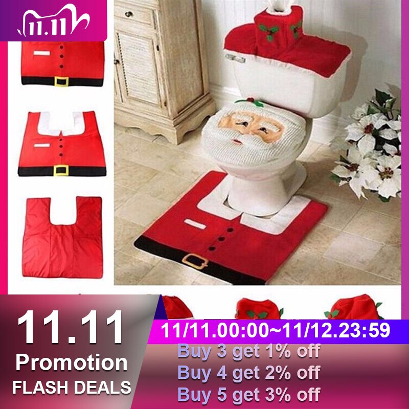 Fancy Kerst Kerstman Toilet Seat Deksel Cover + Contour Tapijt Set Badkamer Xmas Supplies Decoratie