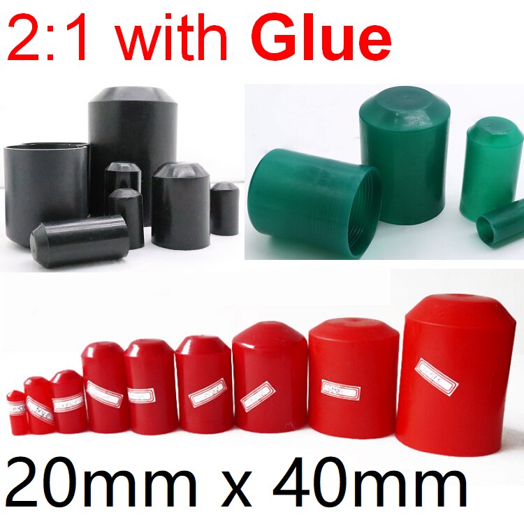 Heat Shrink End Seal Cap Dia 20mm x 40mm Length Cable Sleeve Adhesive Glue Lined Insulate Wrap Wire Protect Cover Bottom 35KV