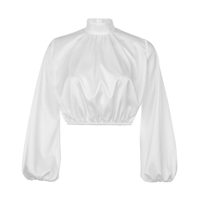 Kvinder bluser lange pufærmer bluse skjorte solid hvid kontor dame skjorte casual toppe blusas chemise femme: Hvid / S