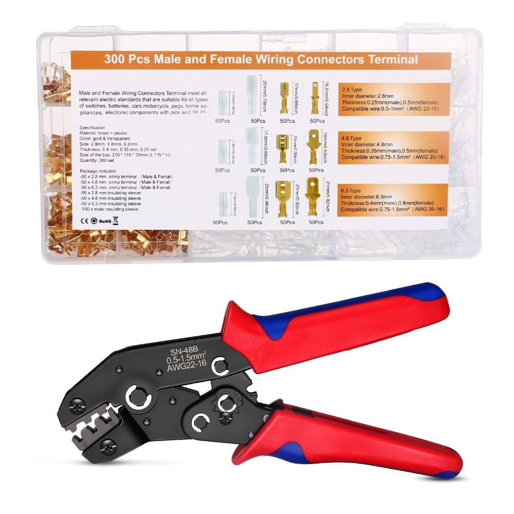 SN-48B Superseal Tool 600 Pcs 2.8/4.8/6.3 Plug Terminal Krimptang Gereedschap Draad 0.5-1.5mm2 Awg 20-15 Wire Terminal Crimp Kit