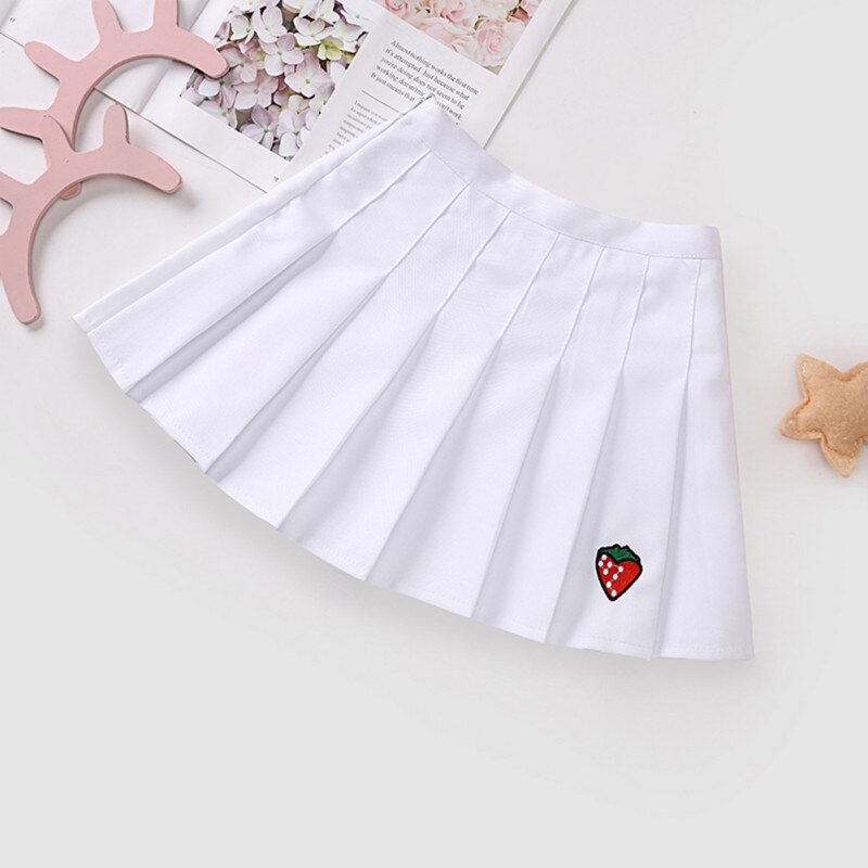 Baby Girl Skirt Summer Cute Baby Girl Strawberry Pattern Pleated Skirt Casual Toddler Sundress 0-5T: Ivory / 2T