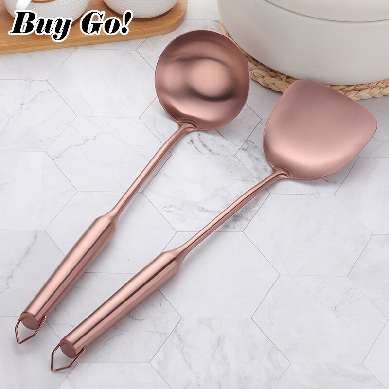 2 Stuks Rvs Europese Spatel Pollepel Lepel Set Goud Pollepel Lepel Koken Tool Set Resuable Keuken Spatel Turner Gebruiksvoorwerp