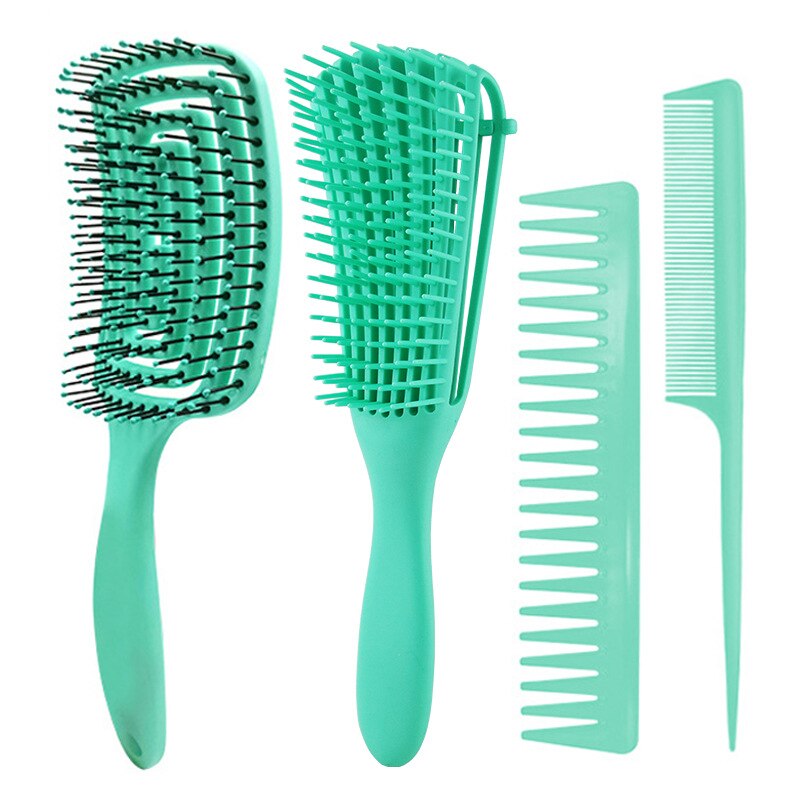 Detangling Hair Hrush Hair Comb Set Detangler Hairbrush for Curly Hair Barber Accessories Hair Care Styling Tools: Green Set