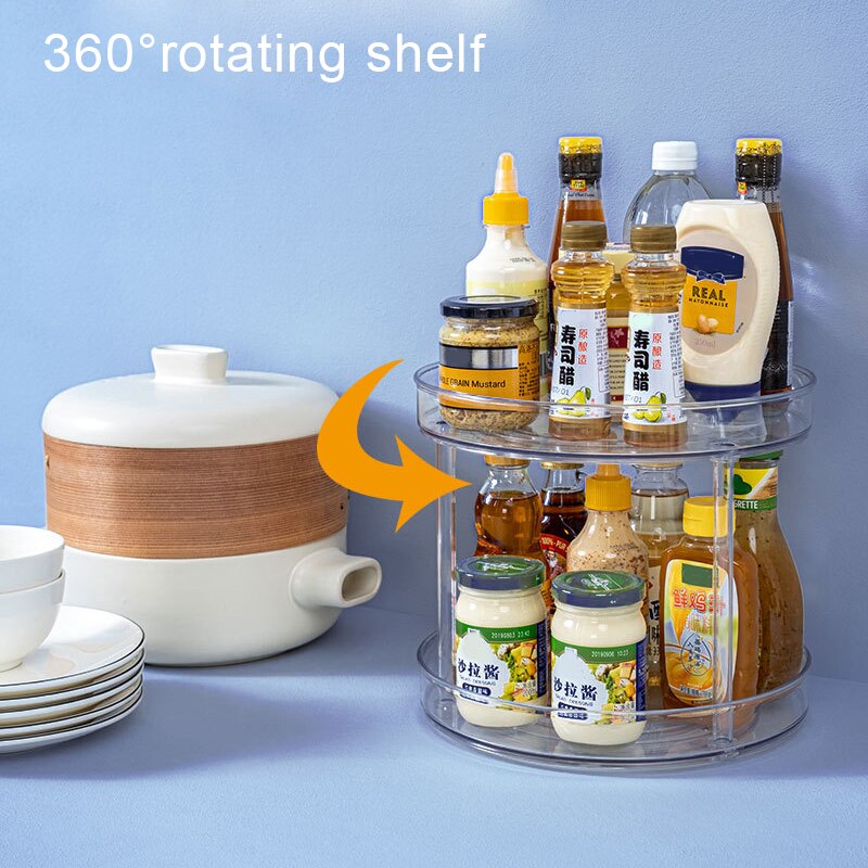 Round Rotating Condiments Storage Rack Double-Layer Condiments Turntable Spice Container Kitchen Supplies Organizer Storage Rack