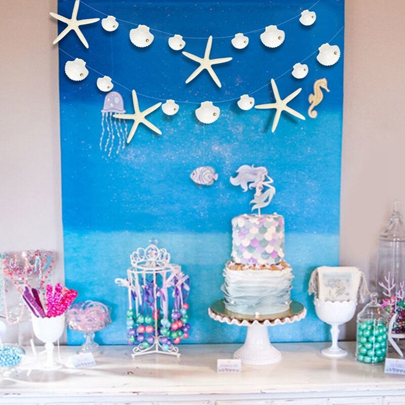 Guirnalda de papel de estrella de mar de concha blanca, cartel colgante para Baby Shower, temática de sirena, cumpleaños, , decoración de boda