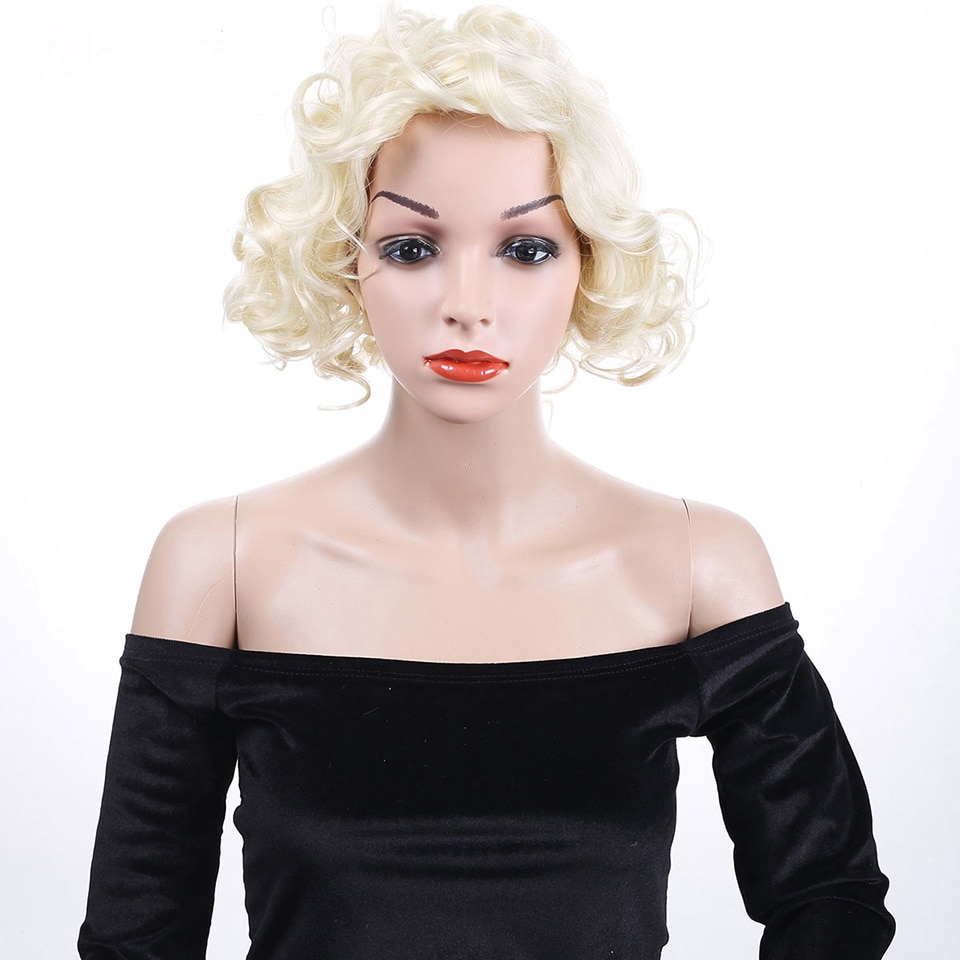 Mumupi kort bob blond hår paryk kvinder hvid marilyn parykker varmebestandig syntetisk paryk kort krøllet frisure