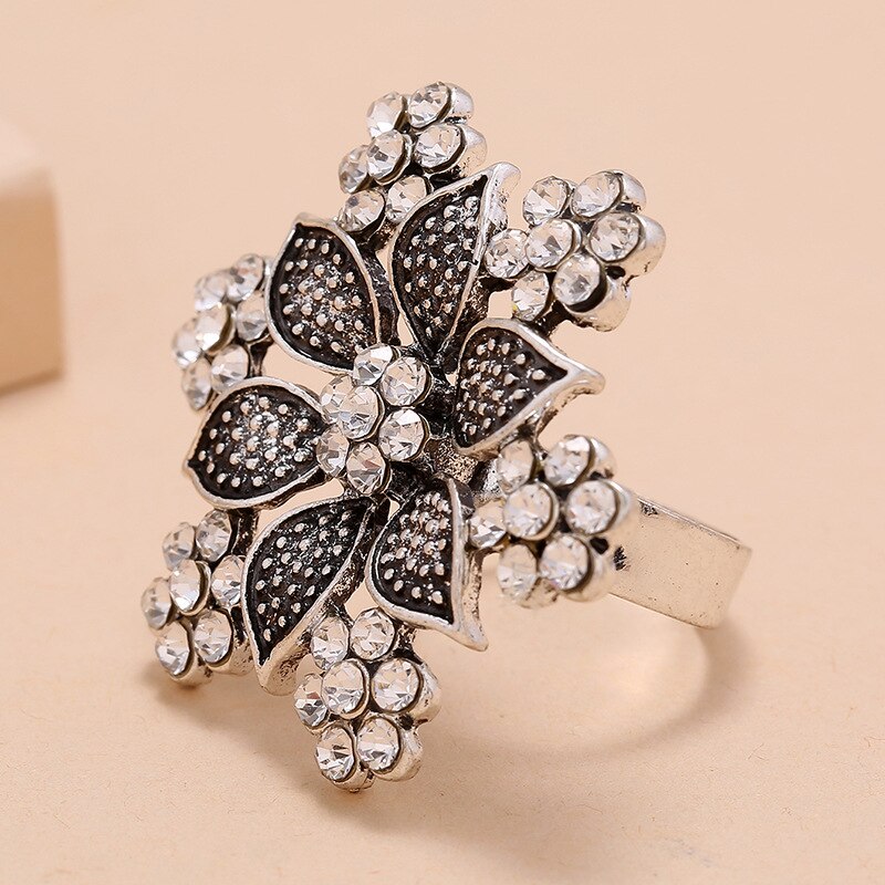 mignon Vintage couleur argent grande fleur bague de fiançailles de mariage pour les femmes d'anniversaire de fête