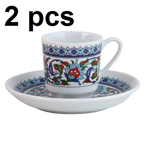 Tyrkisk og gresk kaffekopp med tynt porselen med autentisk håndmaling håndlaget stilig: 2 stk