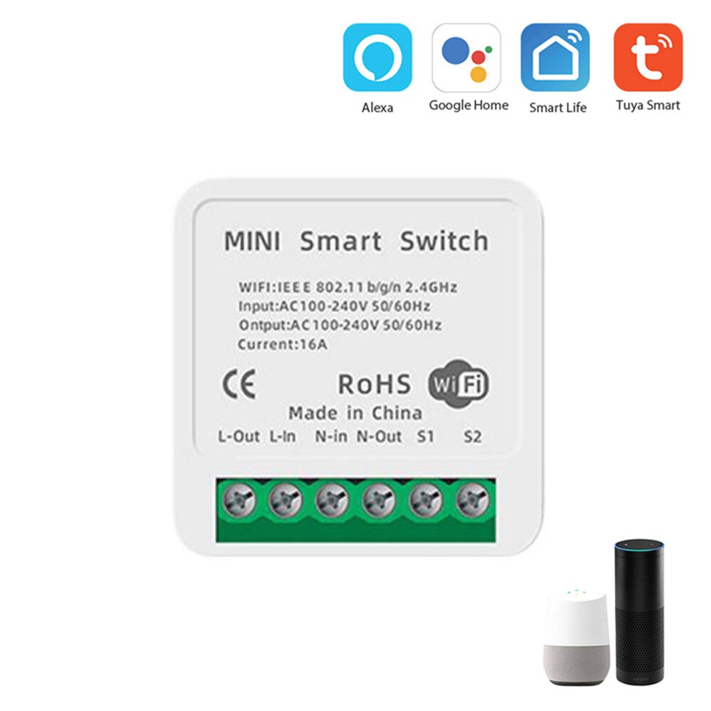 16A Mini Smart Wifi Smart DIY Switch Module APP/Voice Control Smart Home Automation Module Compatible with Alexa Google Home