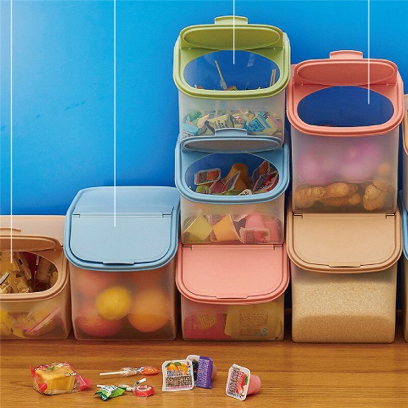 Storage Box Container Kitchen Rice Fruit Storage Box Barrel Grain Large Capacity Candy Snack Dry Grain Food Boxes Slide Cover @C