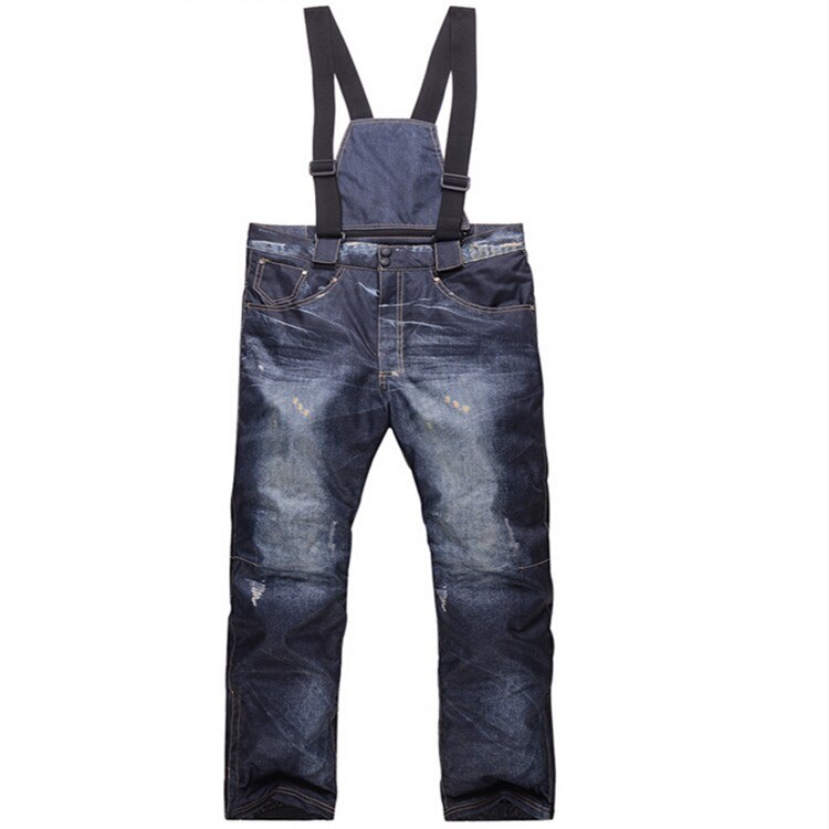 Denim Bretels Verdikte Warm Snowboard Overalls Voor Mannen Dragen Waterdicht Winddicht Ademend Ski Broek: Black / M