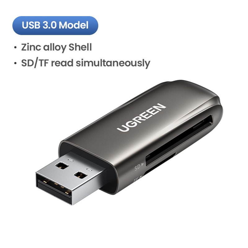 Ugreen-lector de tarjetas USB 3,0 tipo C a SD, Micro SD, TF, accesorios para PC y portátil, adaptador de tarjeta SD de memoria inteligente: USB 3.0 - Zinc alloy