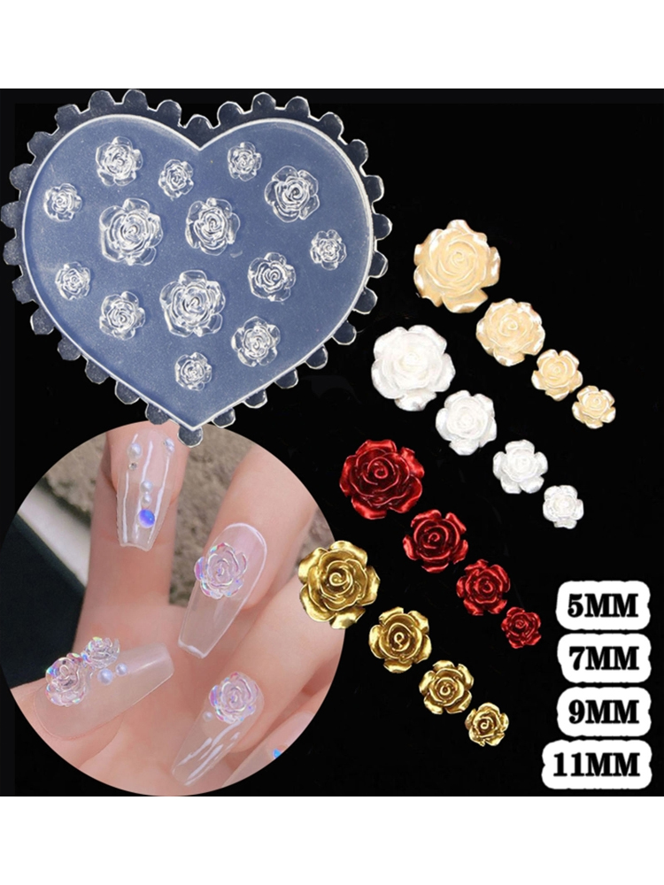 3D Rose Flower Nail Art Epoxy Resin Mold Nail Ornaments Silicone Mould DIY Crafts Jewelry Casting Wedding Cake Decorations Tools