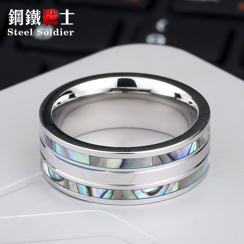 Staal soldaat rvs shell inlay ring mannen rvs mode unieke mannen sieraden