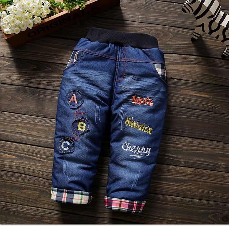 Baby Boy Winter Broek Denim Broek Voor Meisje Dikke Denim Cartoon Broek Kids Thermische Jeans 9-24M Kinderen warm Casual Leggings: Beige / 9m