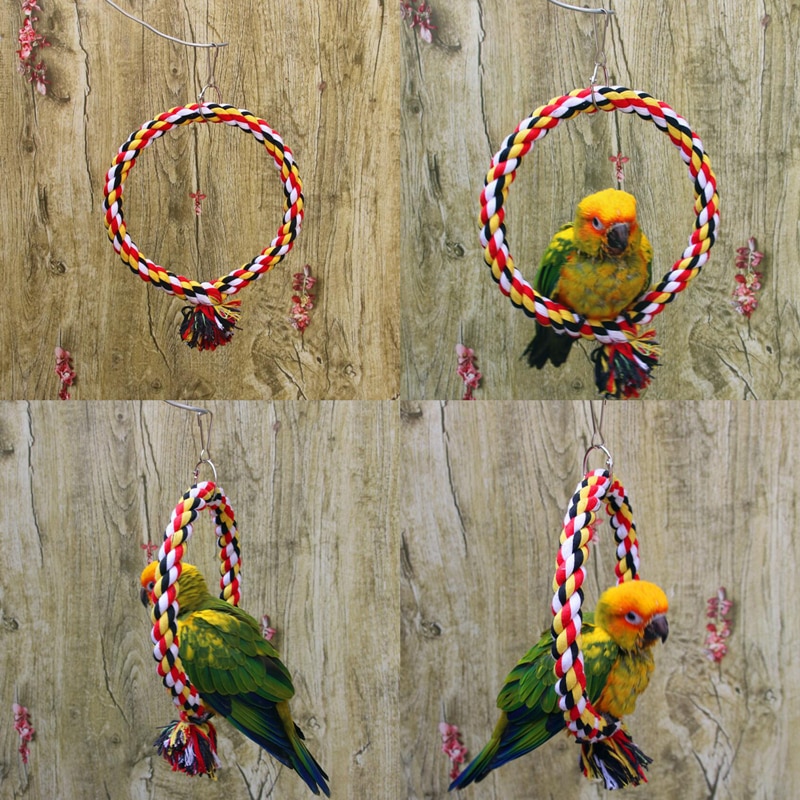 Bird Perch Toy Round Cotton Rope Chewing Bar Parrot Swing Climbing Standing Toys With Bird Supplies