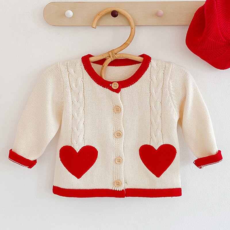 Novo bebê meninas bonito amoroso coração cardigan casaco crianças roupas outono inverno meninas de malha casaco cardigan