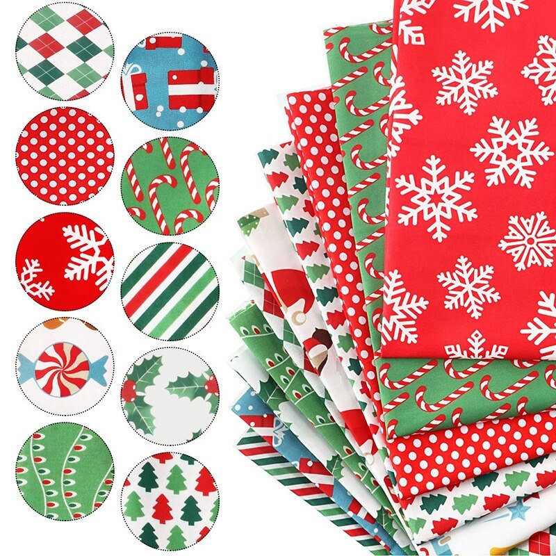 10 Stuks Kerst Katoen Pleinen 50X50 Cm Voorgesneden Quilten Stof Patchwork Sneeuwvlok Print Stof